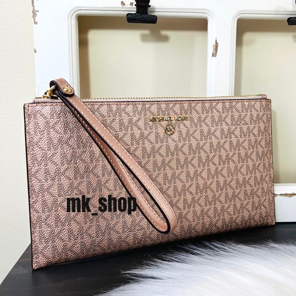 Michael Kors Jet Set Charm Large Zip Clutch Wristlet Rose Gold - Picture 2 of 11
